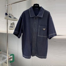 프라다 PRADA 남성 데님 셔츠 반팔 PD12898